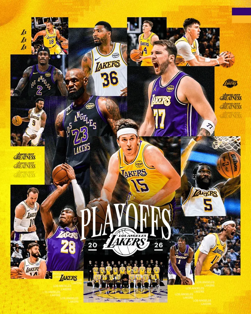 众志成城！湖人官方晒出锁定季后赛海报：季后赛资格已锁定